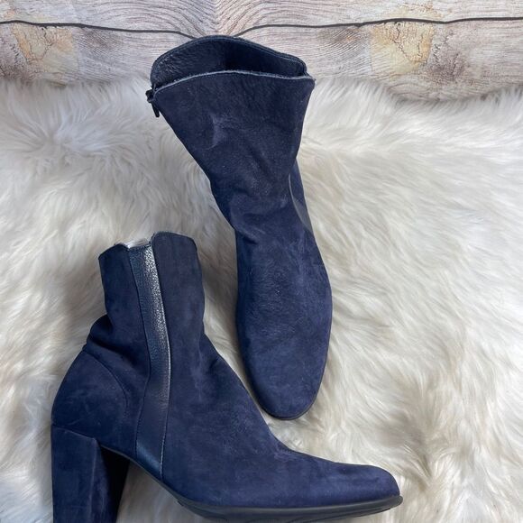 Arche Blue Suede Ankle/Lower Calf Side Zip Booties Sz 41/10 - Picture 1 of 9